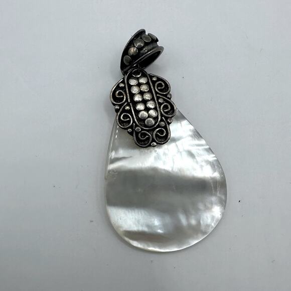 Mother Of Pearl Sterling Silver Stamped 925 Pendant Summer Boho Bohemian - Picture 1 of 10